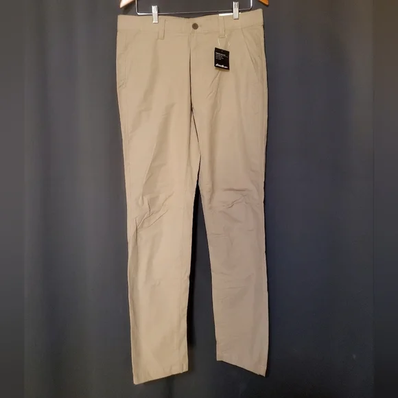 Eddie Bauer Mens Tan Voyager Flex Chino Slim Straight Leg Pants Size 32 NWT - Picture 1 of 12